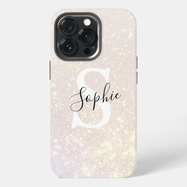 Modern Glitter Spark | Personalized Name & Initial iPhone Case (Back)