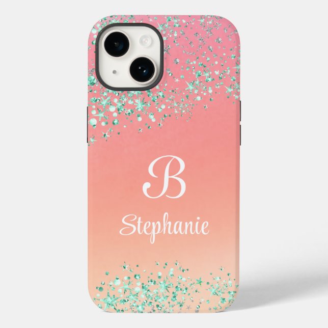Modern Glitter Sparkle Stars Peach Orange Magical Case-Mate iPhone Case (Back)