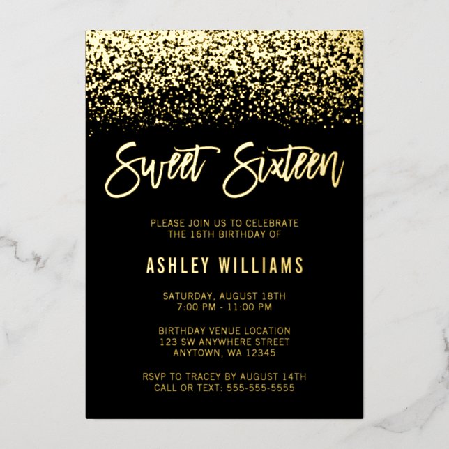 Modern Glitter Sweet 16 Black Gold (Front)