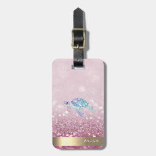 Modern Glitter Turtle Glitter Bokeh Luggage Tag