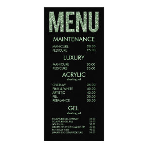 Modern Glitter Typography Salon Menu Cards