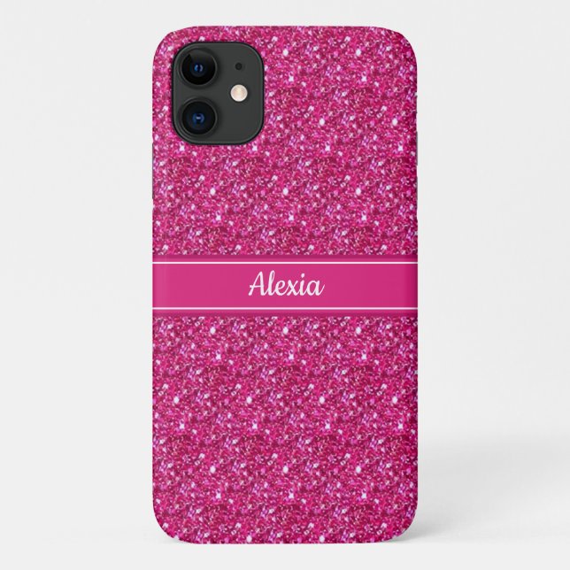 Modern glittering pink with belt & name text Case-Mate iPhone case (Back)
