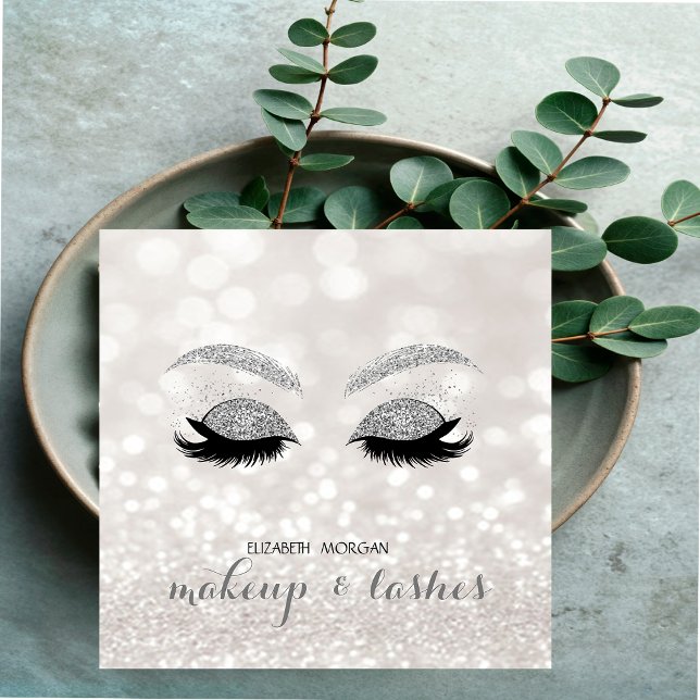 Modern Glittery Bokeh ,Faux Lashes,Makeup Square Business Card (Creator Uploaded)