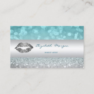 Modern Glittery Bokeh, Silver Lips Business Card