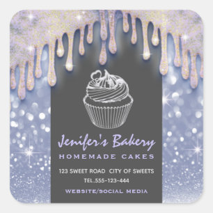 Modern glittery drips script bakery chef square sticker