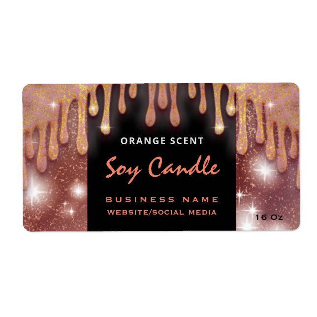 Modern glittery drips script  soy candle label (Front)