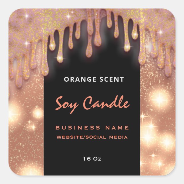 Modern glittery script  soy candle label (Front)