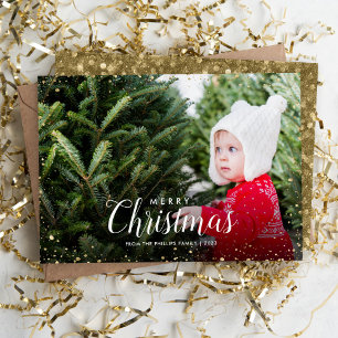 Modern Glitz Faux Glitter Photo Overlay Christmas Holiday Card