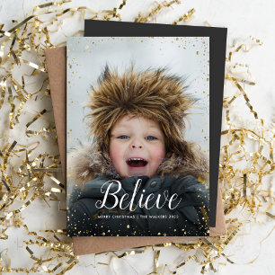Modern Glitz Faux Glitter Photo Overlay Christmas Holiday Card