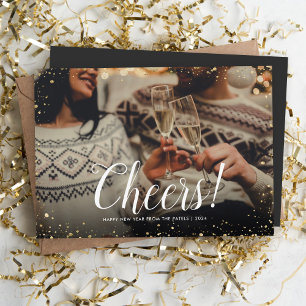 Modern Glitz Faux Glitter Photo Overlay New Year Holiday Card