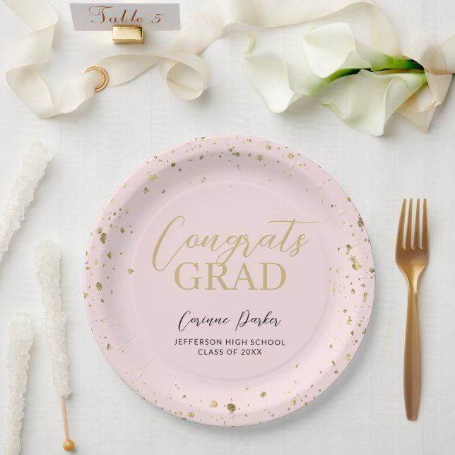 Modern Glitz Personalized Graduation Paper Plate (Wedding)