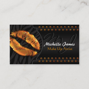 Modern Glossy Lips Zebra Monogram Make Up Artist Business Card