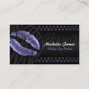Modern Glossy Lips Zebra Monogram Make Up Artist Business Card