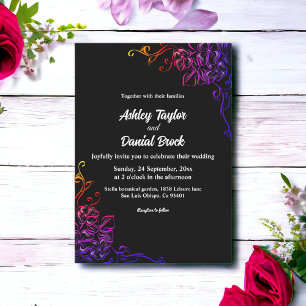 Modern Glow Neon Colours Roses Chic Floral Wedding Invitation