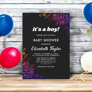 Modern Glow Neon Colours Roses Floral Baby Shower Invitation