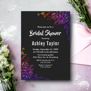 Modern Glow Neon Colours Roses Floral Bridal Showe Invitation