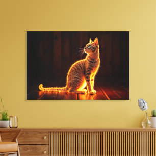 Modern glow tabby cat blue eyes fantasy art canvas print