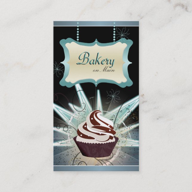 Modern Glowing Bakery & Cupcake Business Card (Front)