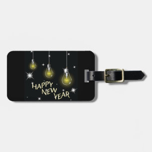 Modern Glowing Light Bulbs Happy New Year Luggage Tag