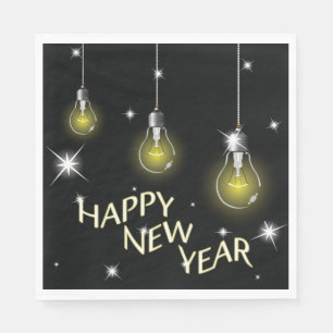 Modern Glowing Light Bulbs Happy New Year Napkin