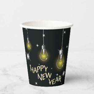 Modern Glowing Light Bulbs Happy New Year Paper Cups