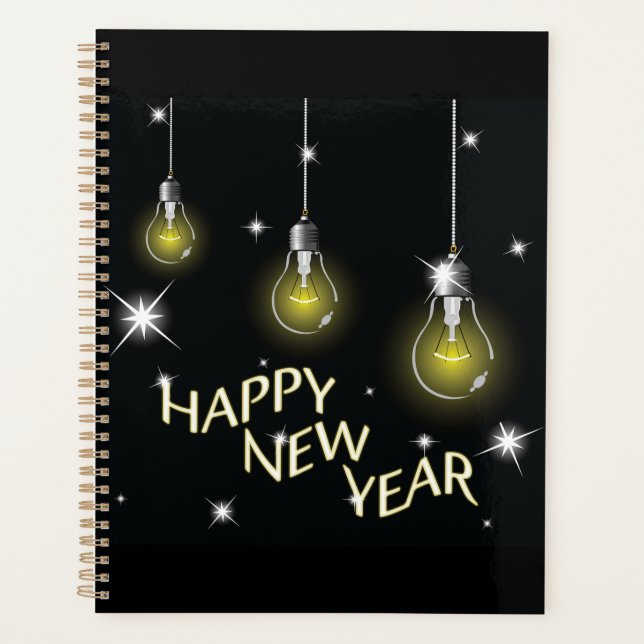 Modern Glowing Light Bulbs Happy New Year Planner (Front)