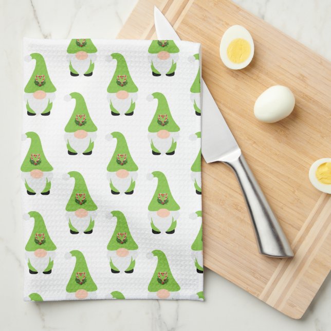Modern Gnome Candy Cane Heart NAME Christmas Fun Kitchen Towel (Quarter Fold)