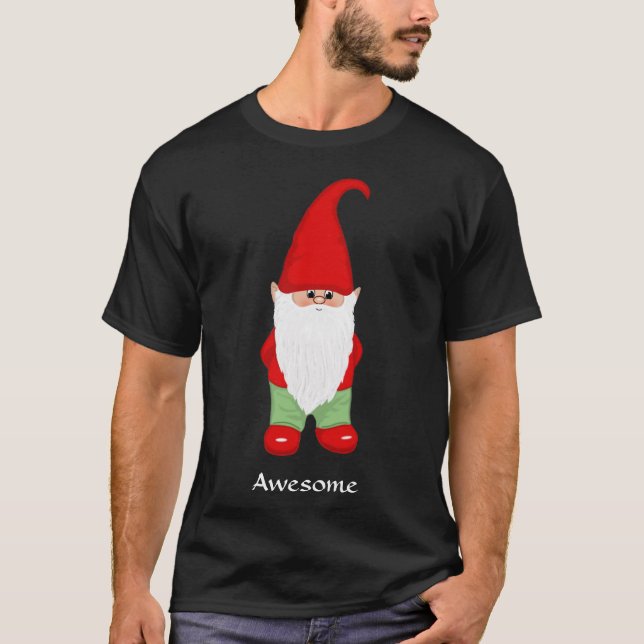 Modern Gnome Dressed in Green and Red T-Shirt (Front)
