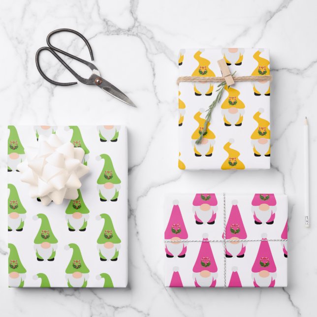Modern Gnome Pattern Set Candy Cane Heart Fun Wrap Wrapping Paper Sheet (Front)