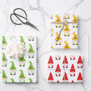 Modern Gnome Pattern Set Candy Cane Heart Fun Wrapping Paper Sheet