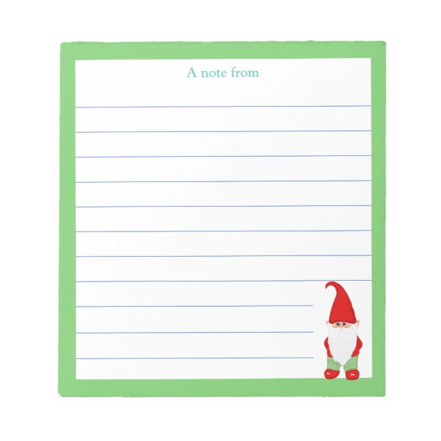 Modern Gnome with Green Frame Lined Notepad (Front)