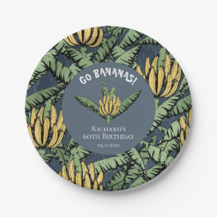 Modern Go Bananas Navy Blue Yellow Banana Leaves Paper Plate