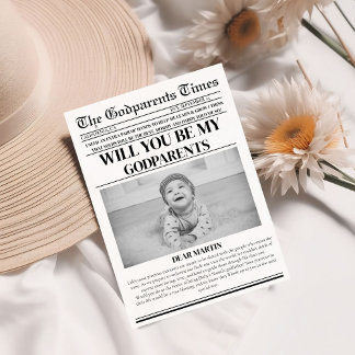Modern Godparent Proposal Newspaper Baptism  Invitation