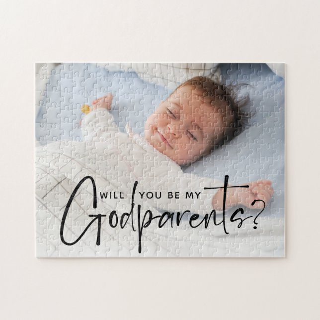 Modern Godparents Proposal Photo Jigsaw Puzzle (Horizontal)