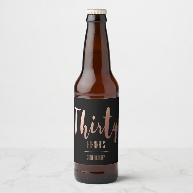 Modern Gold 30th Birthday Party Beer Bottle Label (Front)