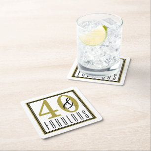 Modern Gold 40 & Fabulous 40th Birthday Party Square Paper Coaster