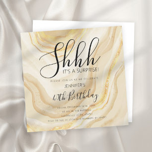 Modern Gold 40th Birthday Watercolor Glitter Invitation