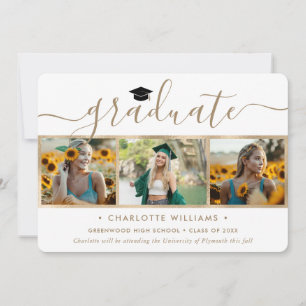 Modern Gold 4 Photo Collage Script Graduation Announcement