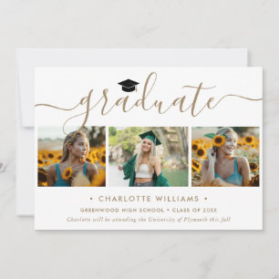 Modern Gold 4 Photo Collage Script Graduation Announcement
