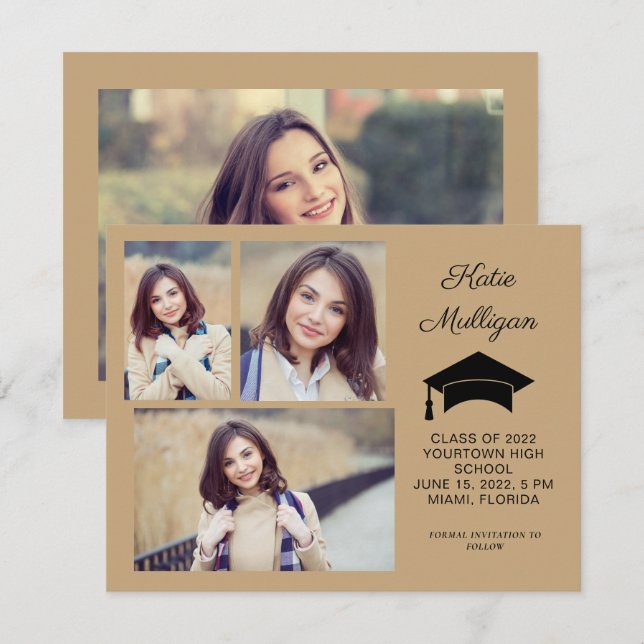 Modern Gold 4 Photo Graduation Save Date 2022 (Front/Back)