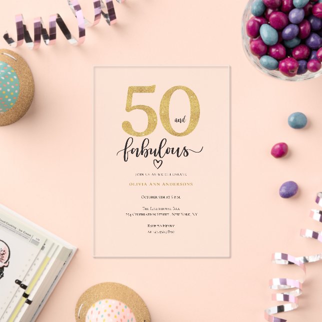 Modern Gold 50 Fabulous Birthday  Acrylic Invitations (Insitu (Celebration))