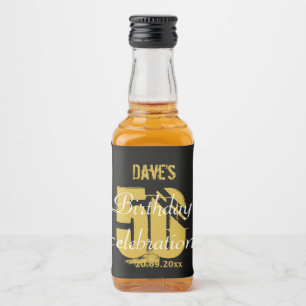 Modern Gold 50th Birthday Party Mini Liquor Favour Liquor Bottle Label