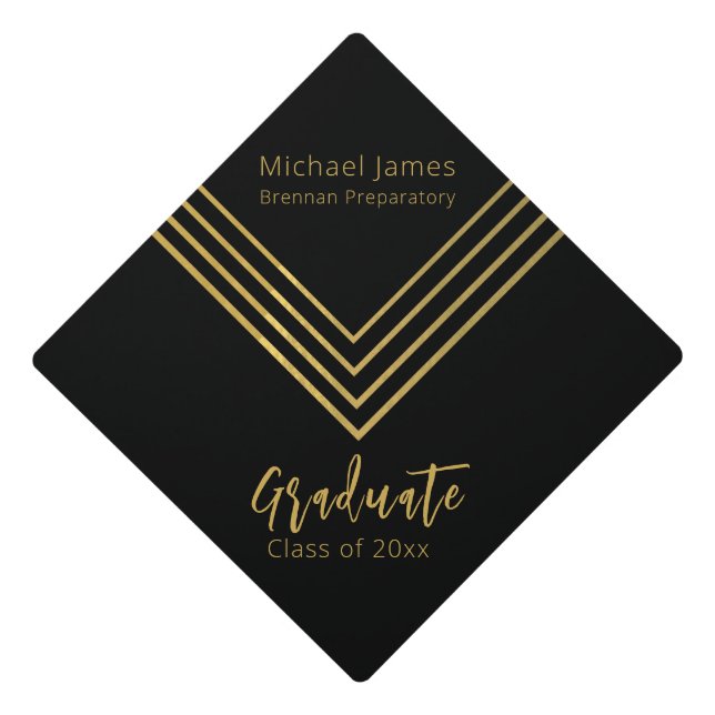Modern Gold Abstract Lines Graduation Cap Topper (Front)