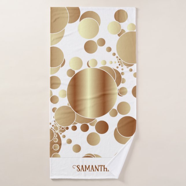 Modern Gold Abstract Polka Dots Pattern White Bath Towel Set (Bath Towel)