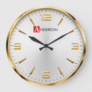 Modern Gold Accent Luxury White & Gold Minimalist  Large Clock