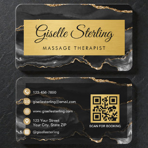 Modern Gold Agate Spa & Massage QR Code Business Card