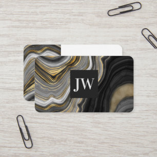 Modern Gold Agate Stone Monogram Professional Business Card