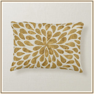 Modern Gold and Beige Teardrops Accent Pillow