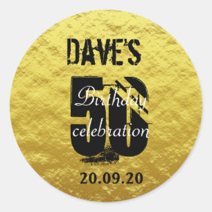 Modern Gold and Black 50th Any Age Birthday Classic Round Sticker
