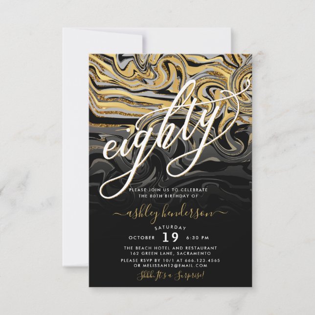 Modern Gold And Black 80th Birthday Invitation (Front)
